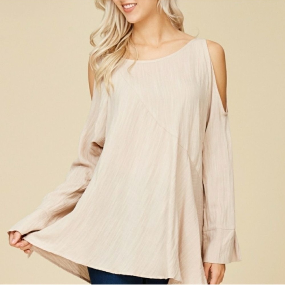 Crescent Light Beige Cold Shoulder Tunic - Picture 2 of 11